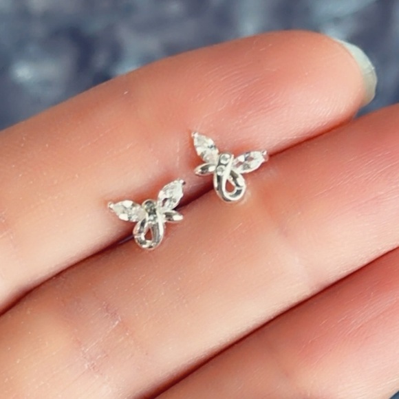 Sterling Silver Crystal Butterfly Stud Earrings - Picture 10 of 10